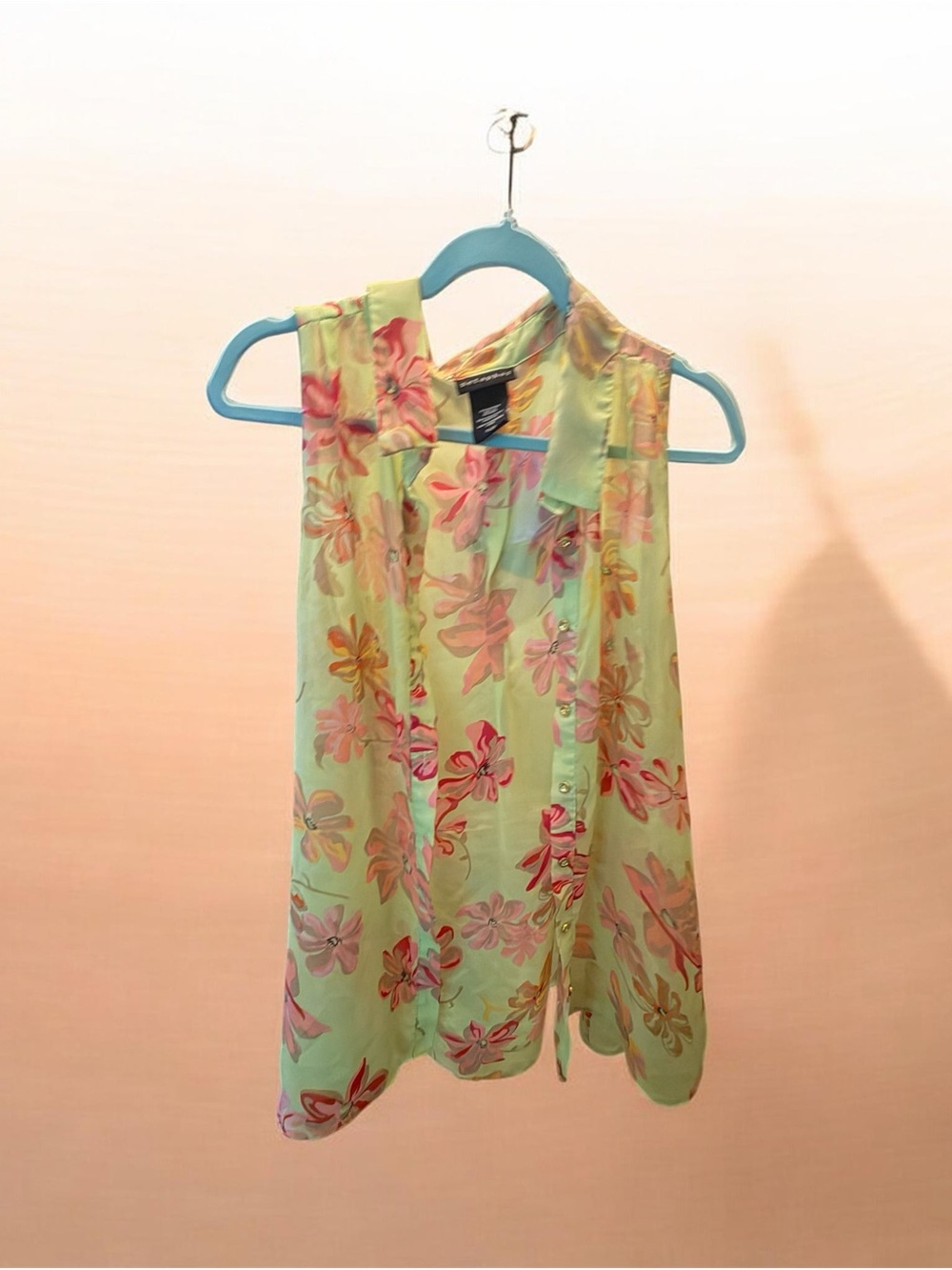 Metaphor Mint Floral Button-Down sleeveless size XL Sheer Boho